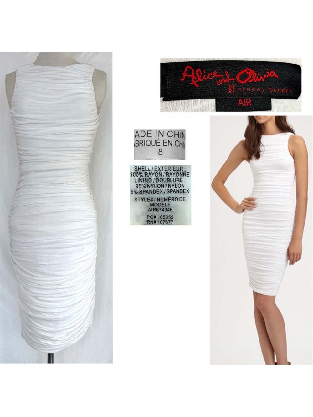 AIR by Alice + Olivia Size 8 White Sleeveless Ruched Form Fitting Low Back Dress